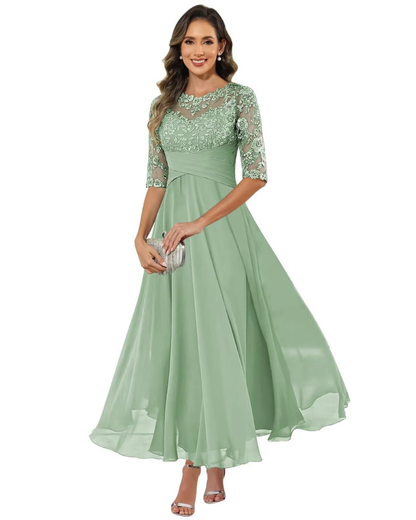 Olanthe Women's Lace Chiffon A-Line Evening Dress