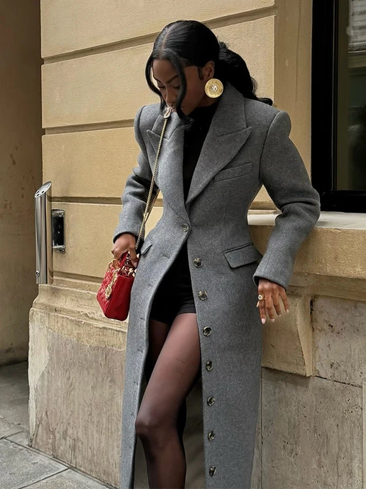 Women's Wool Longline Button Coat — Grey