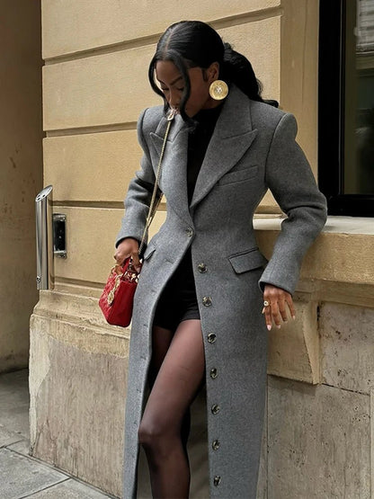 Women's Wool Longline Button Coat — Grey