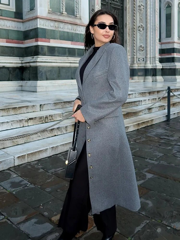 Women's Wool Longline Button Coat — Grey