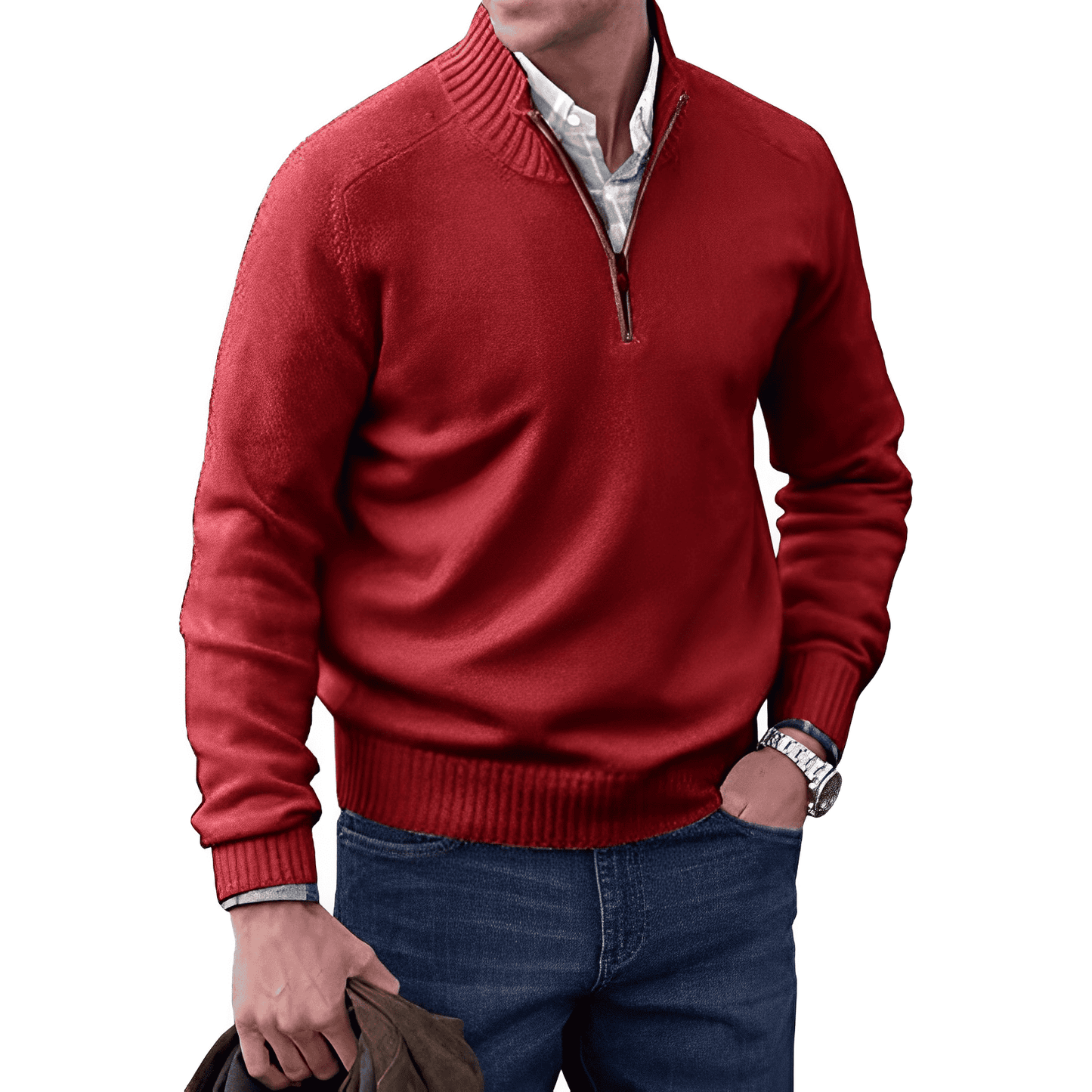 Adrian Men's Zip-Up Cashmere Sweater – Lightweight Breathable Knit with Stand-Up Collar