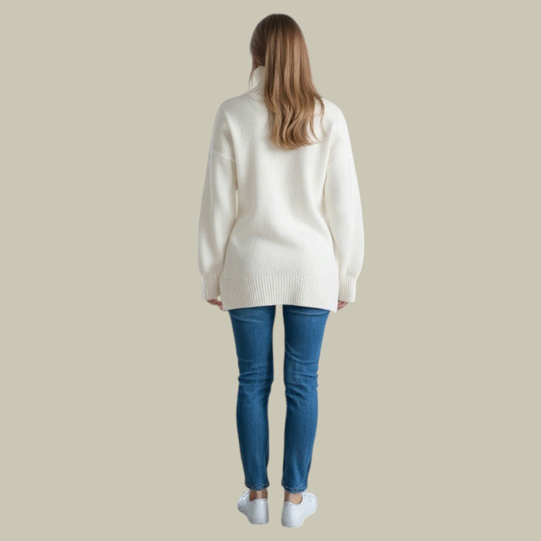 Women's Thick Knit Ribbed Neck Sweater — Black