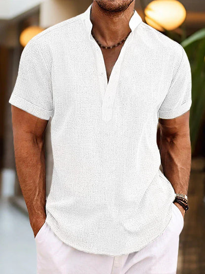 Silas Men's Linen Shirt – Breathable Summer Shirt with Henley Collar and Short Sleeves