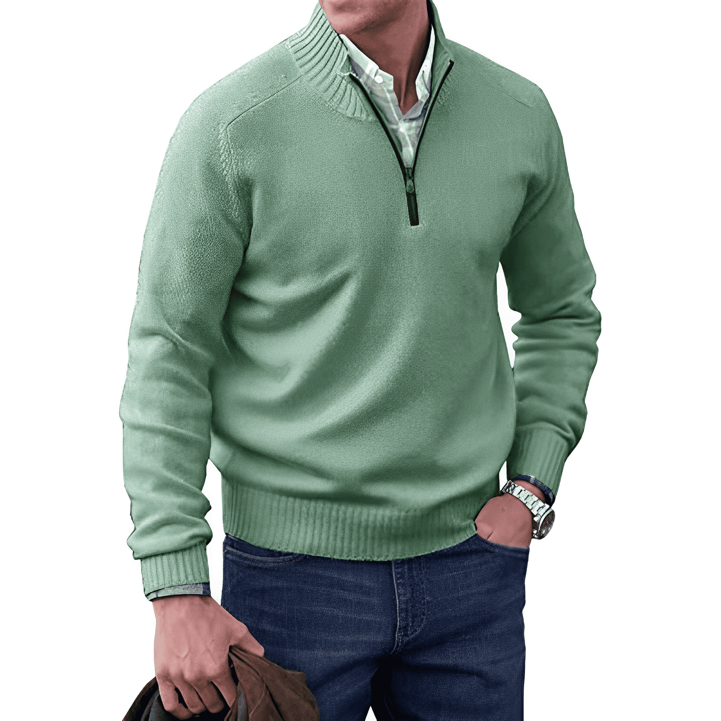 Adrian Men's Zip-Up Cashmere Sweater – Lightweight Breathable Knit with Stand-Up Collar