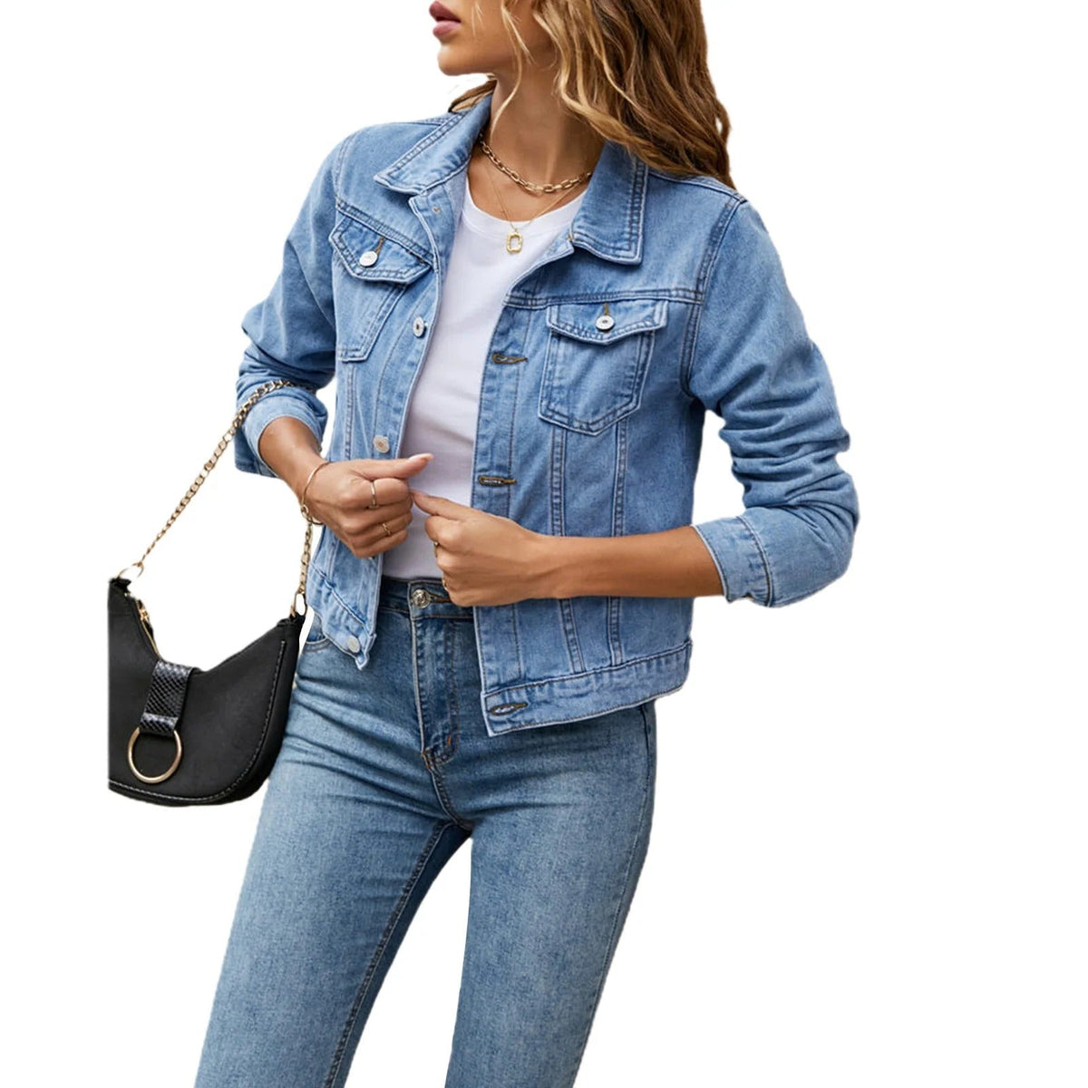 Women's Button Front Casual Jacket — Blue