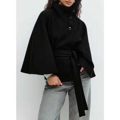 Charlotte Women's Belted Cape Coat with High Collar