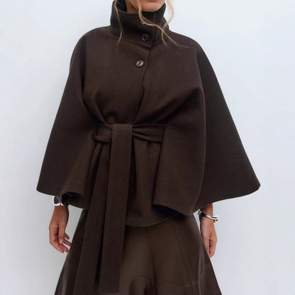 Charlotte Women's Belted Cape Coat with High Collar