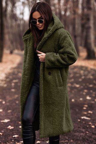 Women's Faux Fur Teddy Longline Coat — Beige