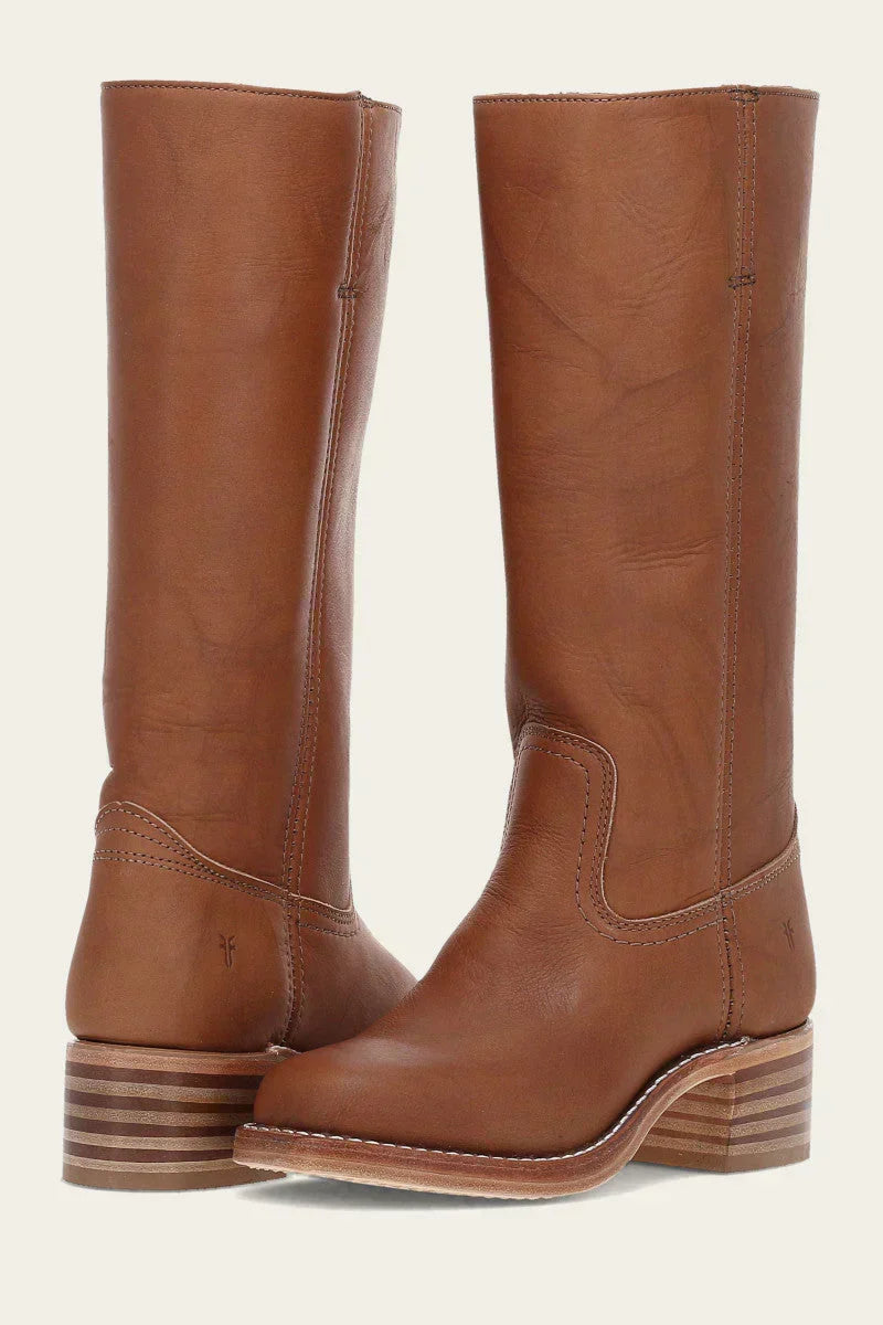 Women's Western Stacked Heel Boots — Light Brown