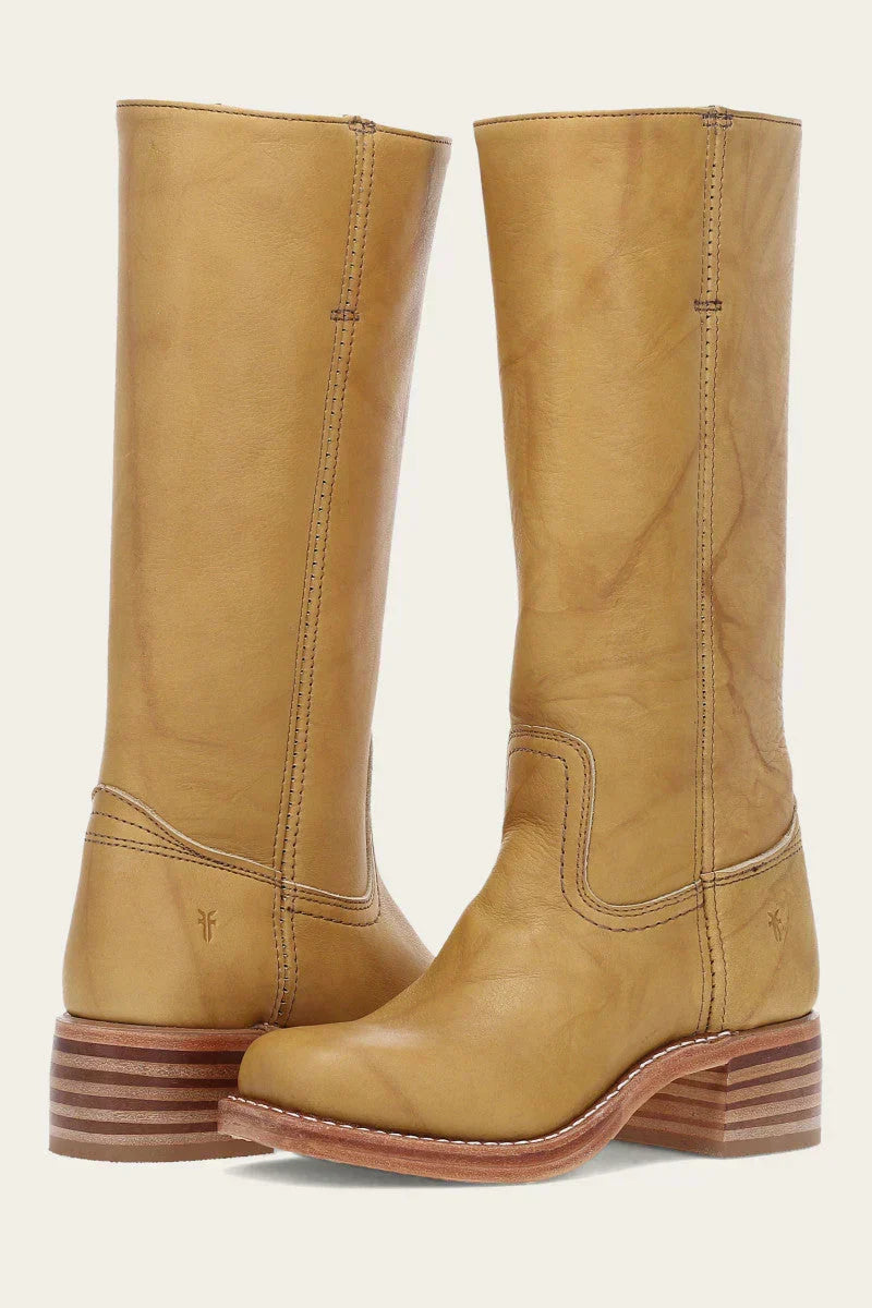 Women's Western Stacked Heel Boots — Light Brown