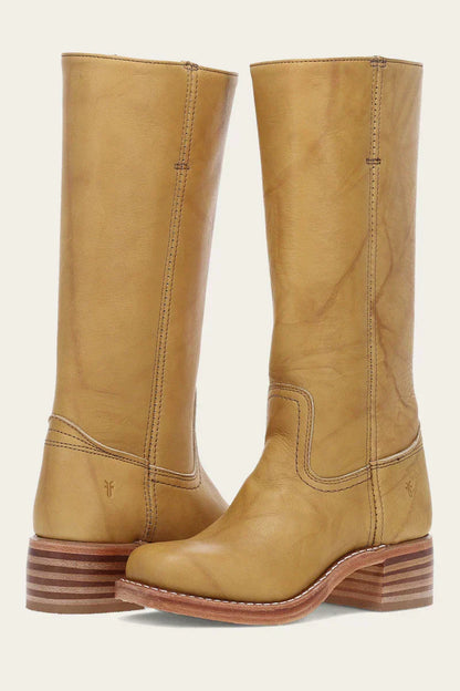 Women's Western Stacked Heel Boots — Light Brown