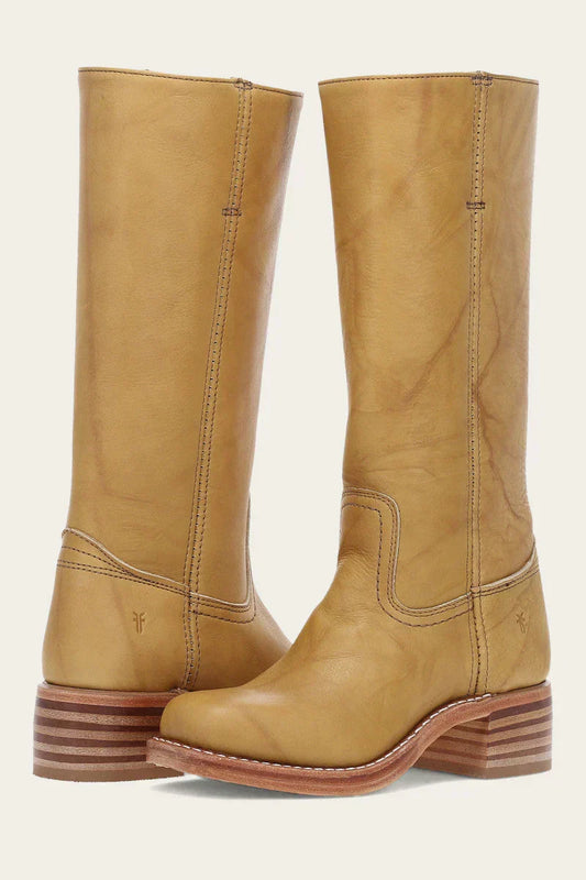 Women's Western Stacked Heel Boots — Light Brown