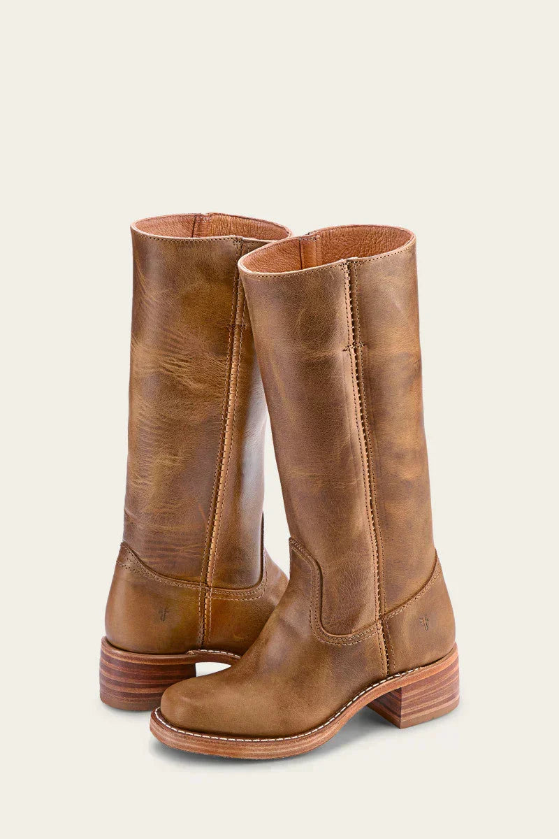 Women's Western Stacked Heel Boots — Light Brown