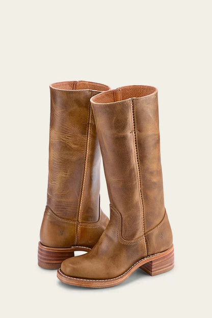 Women's Western Stacked Heel Boots — Light Brown