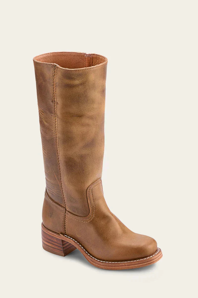 Women's Western Stacked Heel Boots — Light Brown