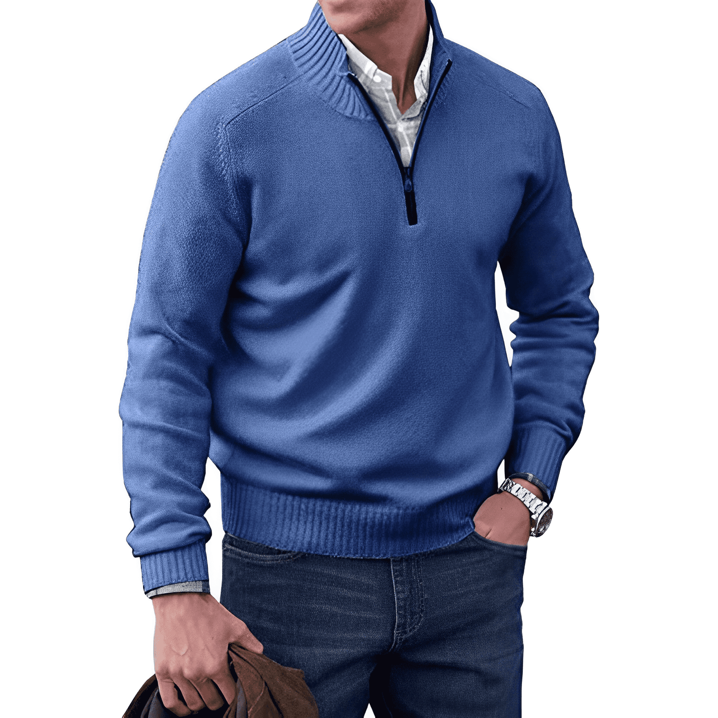 Adrian Men's Zip-Up Cashmere Sweater – Lightweight Breathable Knit with Stand-Up Collar
