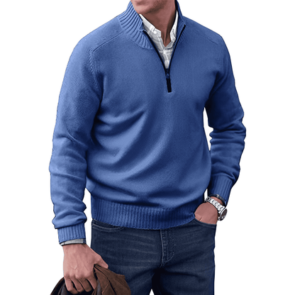 Adrian Men's Zip-Up Cashmere Sweater – Lightweight Breathable Knit with Stand-Up Collar