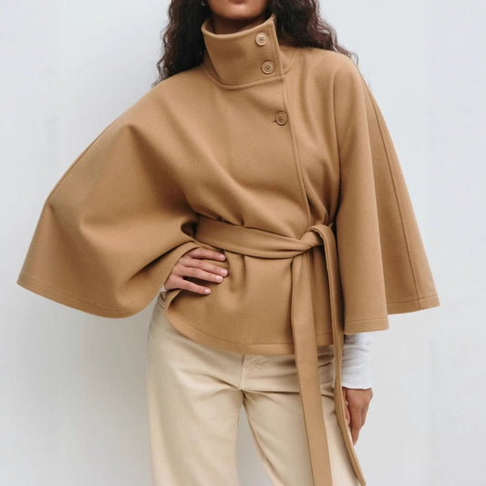 Charlotte Women's Belted Cape Coat with High Collar