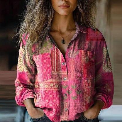 Mira Women's Ethnic Print Long Sleeve Blouse