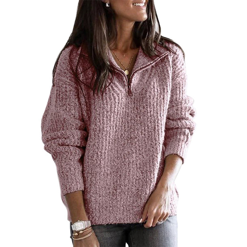 Women's Quarter-Zip Textured Knit Sweater — Grey