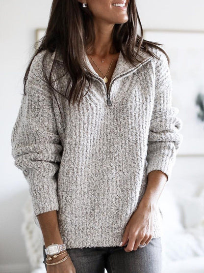 Women's Quarter-Zip Textured Knit Sweater — Grey