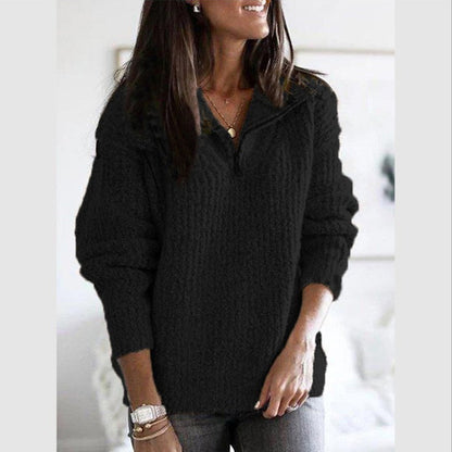 Women's Quarter-Zip Textured Knit Sweater — Grey