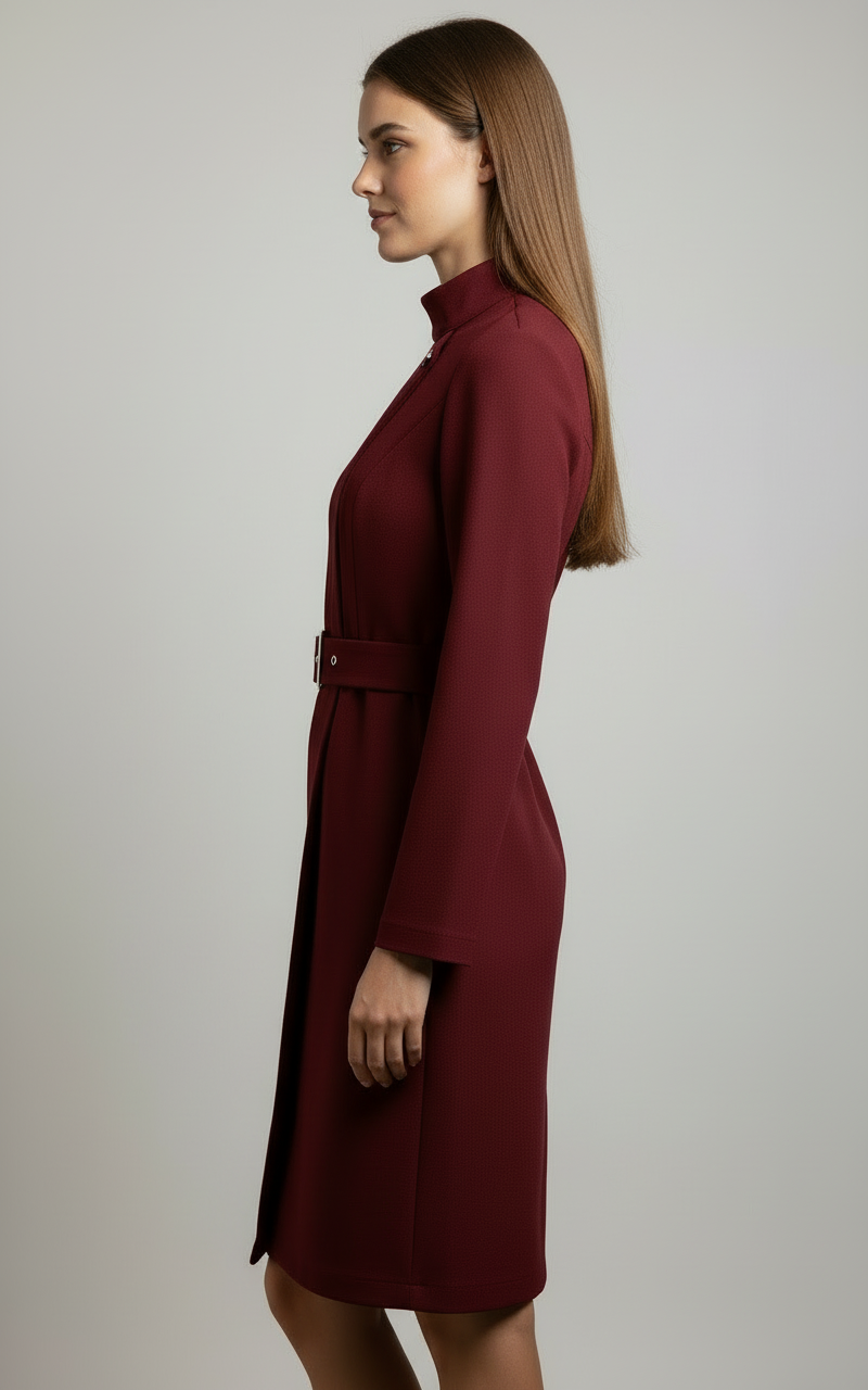 Women's Belted Coat Style Midi Dress — Black