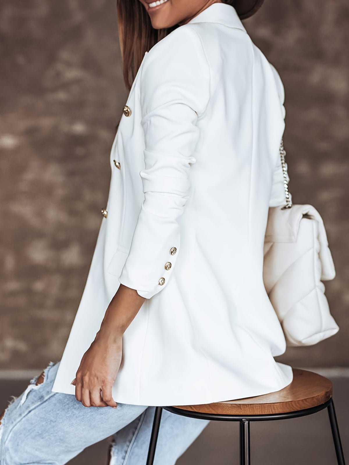 Women's Double-Breasted Longline Blazer Jacket — Black