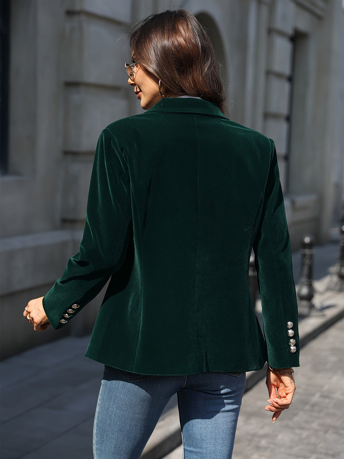 Women's Plaid Double-Breasted Belted Blazer Dress — Dark Green
