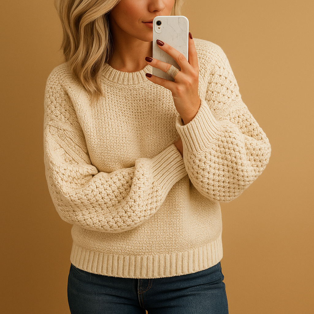 Women's Chunky Knit Crew Neck Sweater — Beige