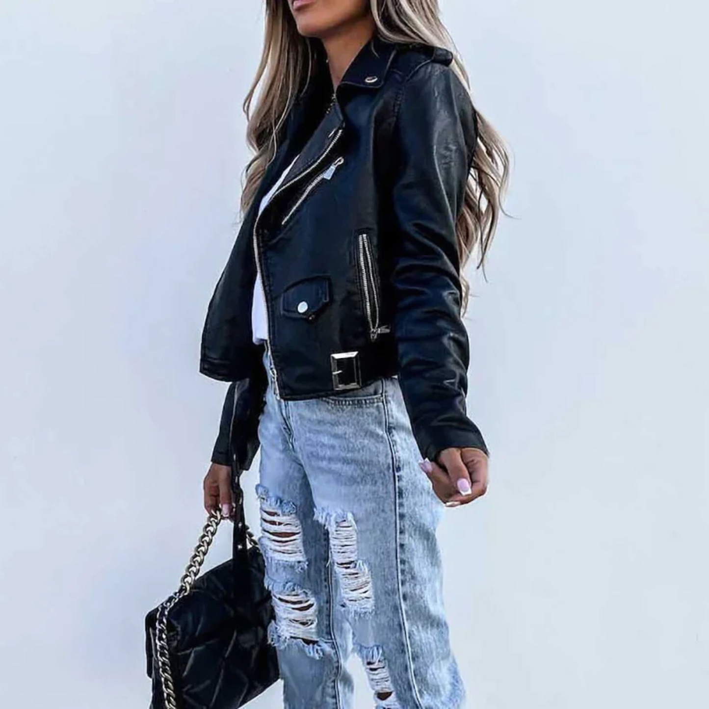 Eva Women's Leather Jacket with Belt