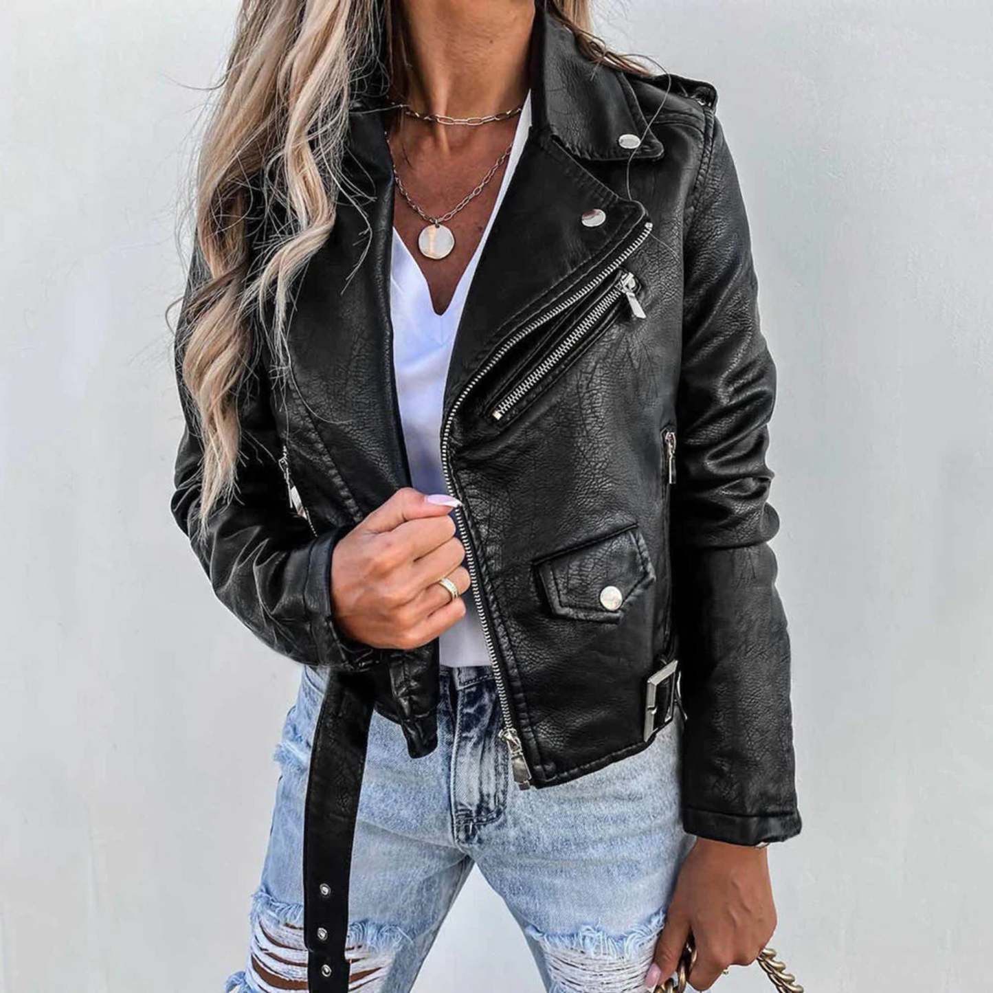 Eva Women's Leather Jacket with Belt