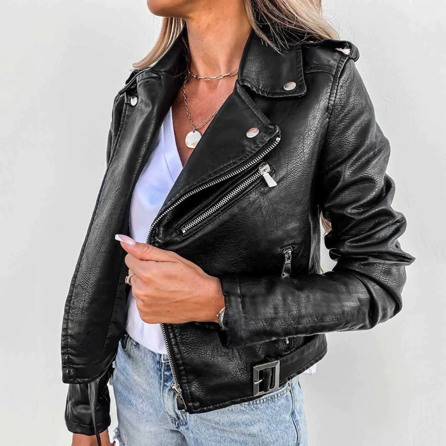 Eva Women's Leather Jacket with Belt