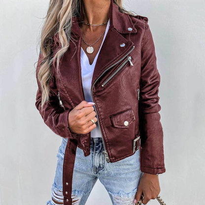 Eva Women's Leather Jacket with Belt