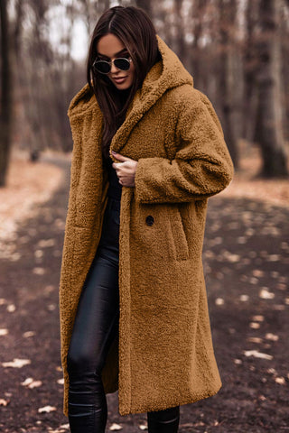 Women's Faux Fur Teddy Longline Coat — Beige