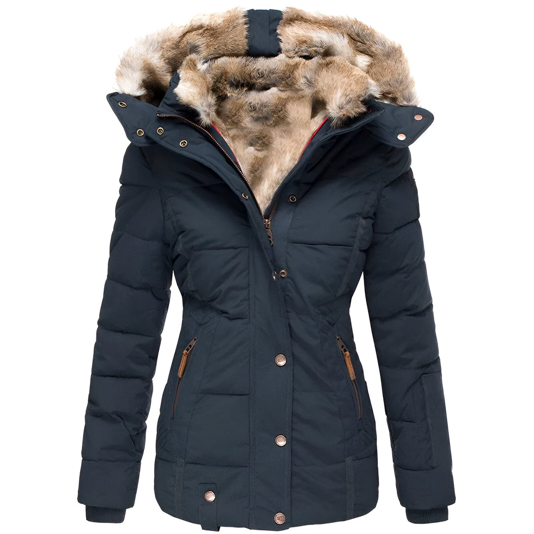 Women's Quilted Coat with Faux Fur Hood — Black