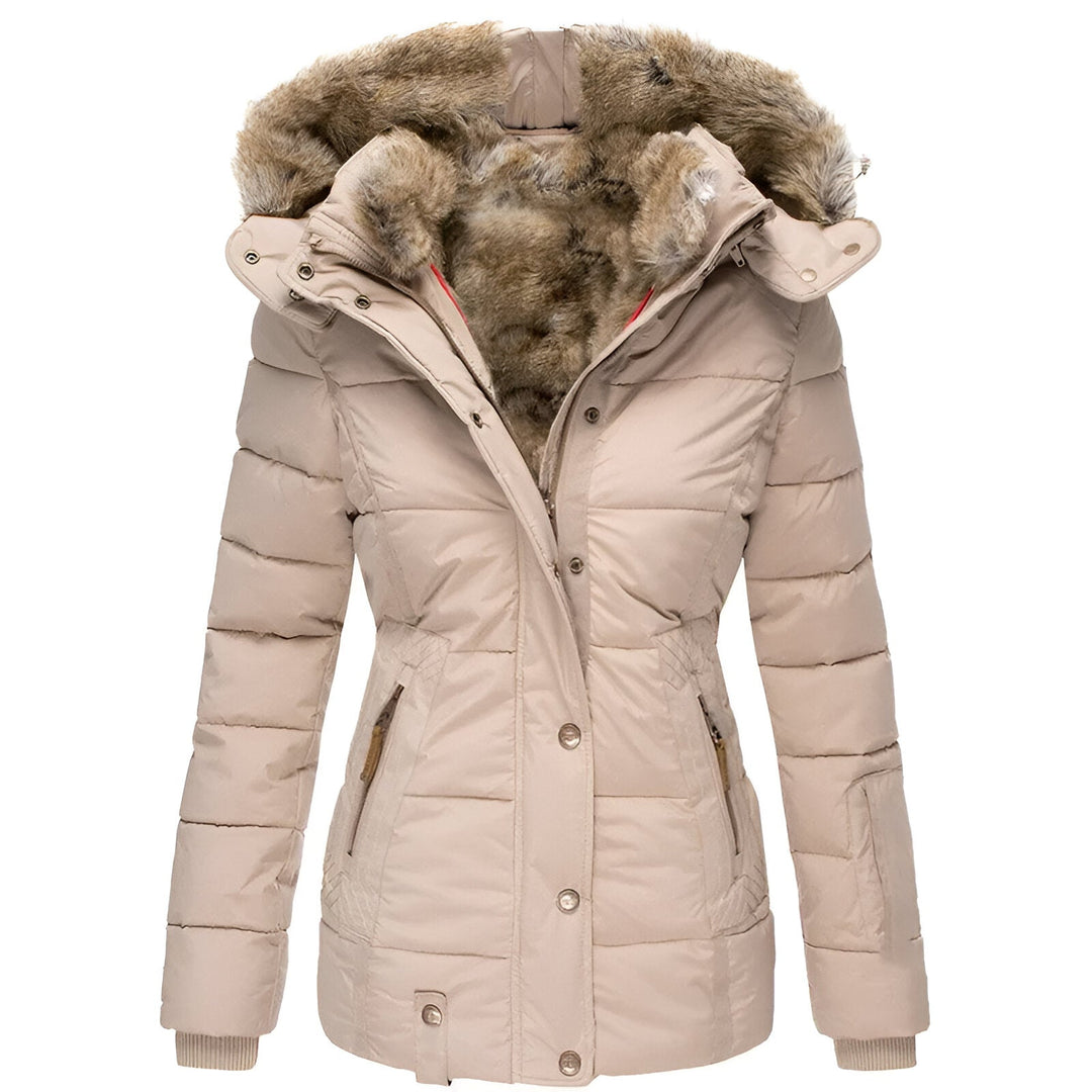 Women's Quilted Coat with Faux Fur Hood — Black
