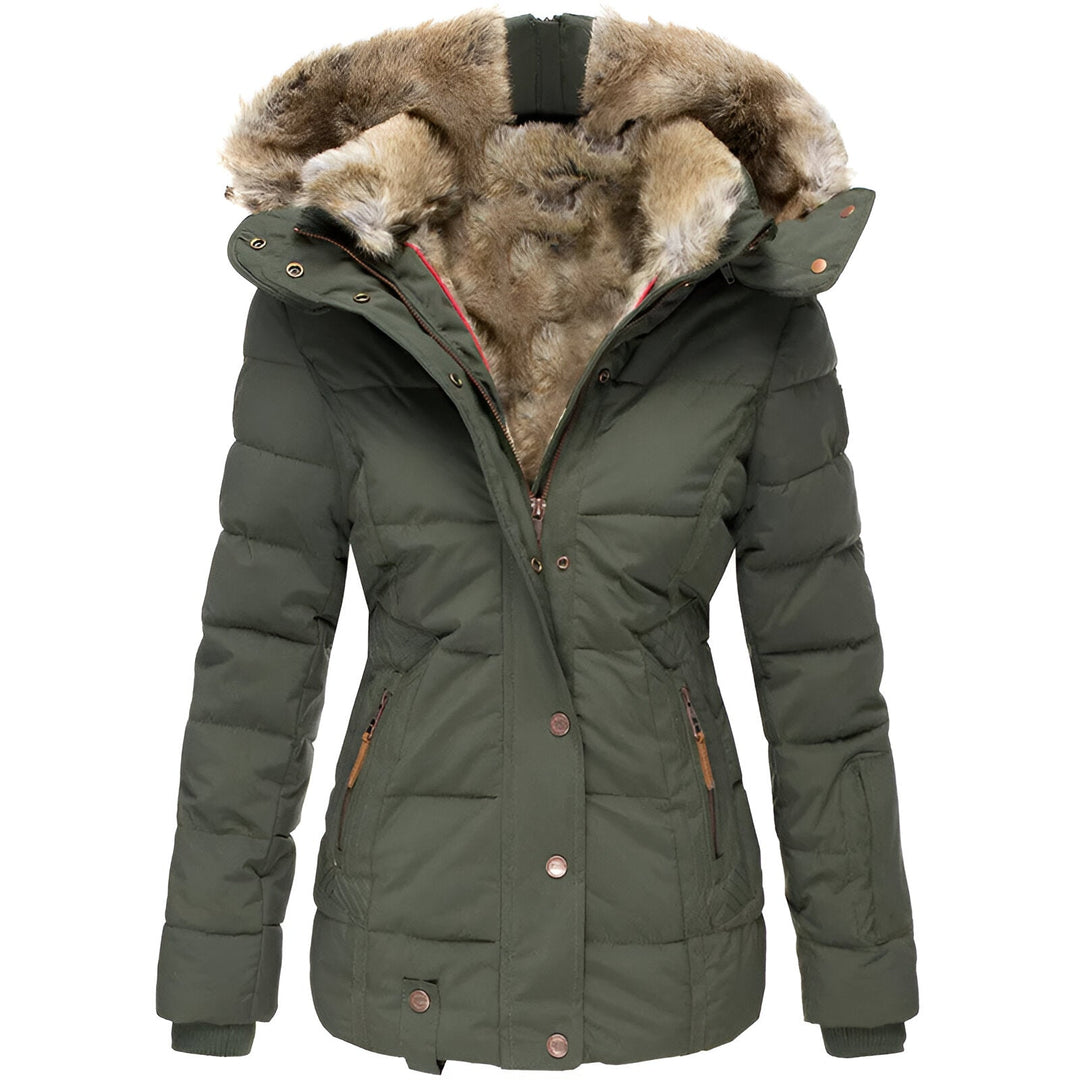 Women's Quilted Coat with Faux Fur Hood — Black