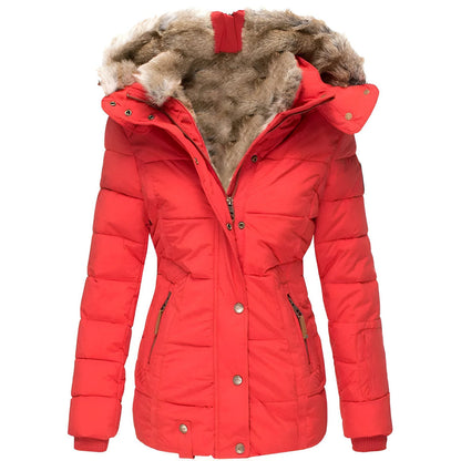 Women's Quilted Coat with Faux Fur Hood — Black