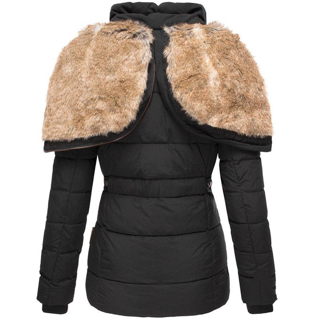 Women's Quilted Coat with Faux Fur Hood — Black