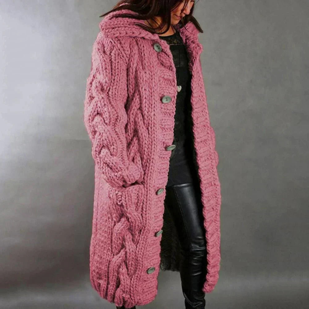 Women's Chunky Knit Longline Hooded Cardigan — Blue
