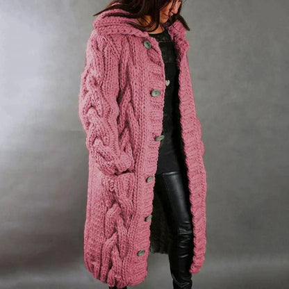 Women's Chunky Knit Longline Hooded Cardigan — Blue