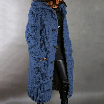 Women's Chunky Knit Longline Hooded Cardigan — Blue