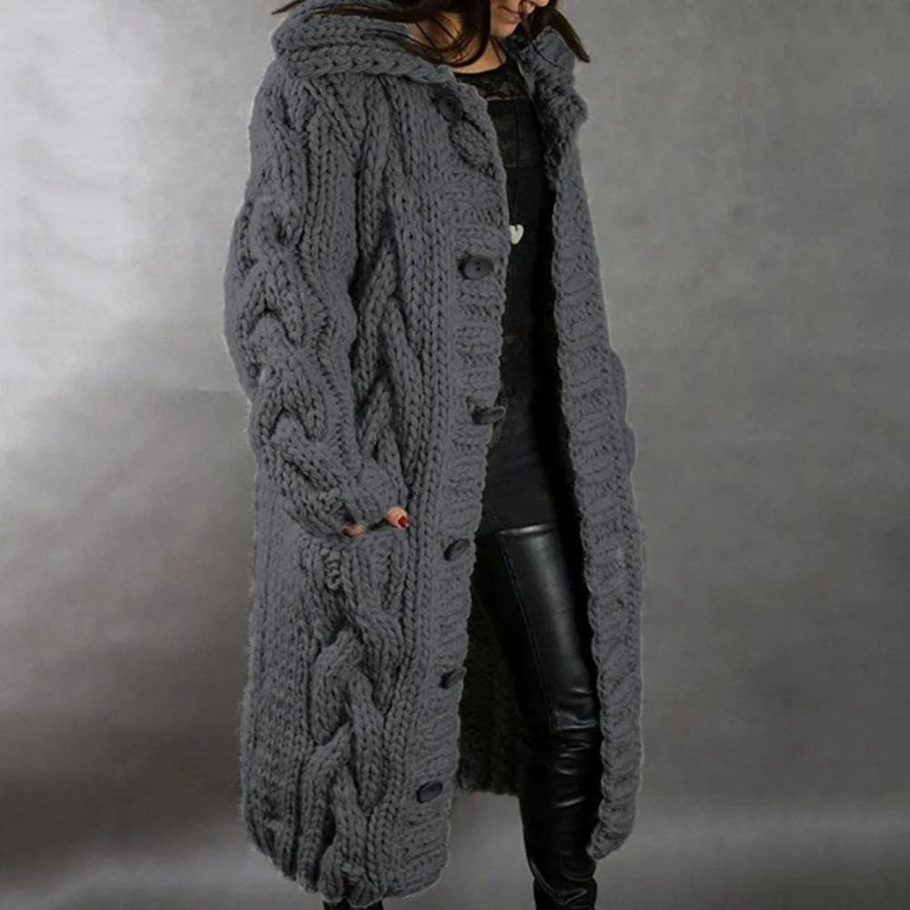Women's Chunky Knit Longline Hooded Cardigan — Blue