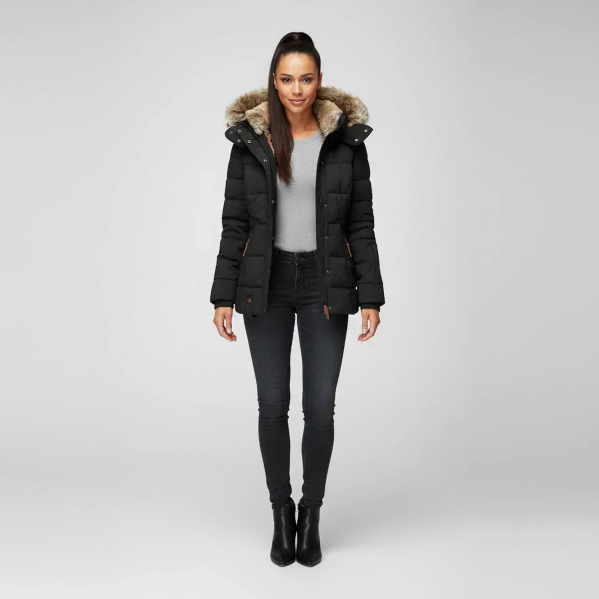 Women's Quilted Hooded Puffer Jacket — Black