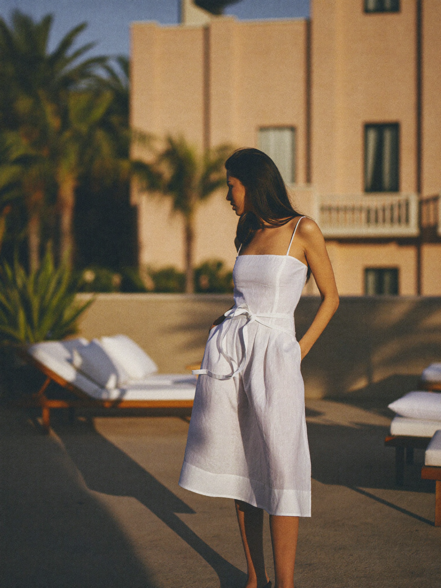 White linen midi dress