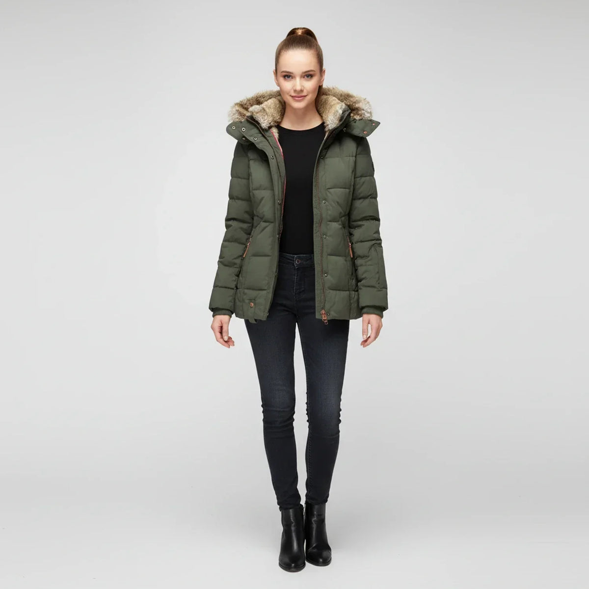 Women's Quilted Hooded Puffer Jacket — Black