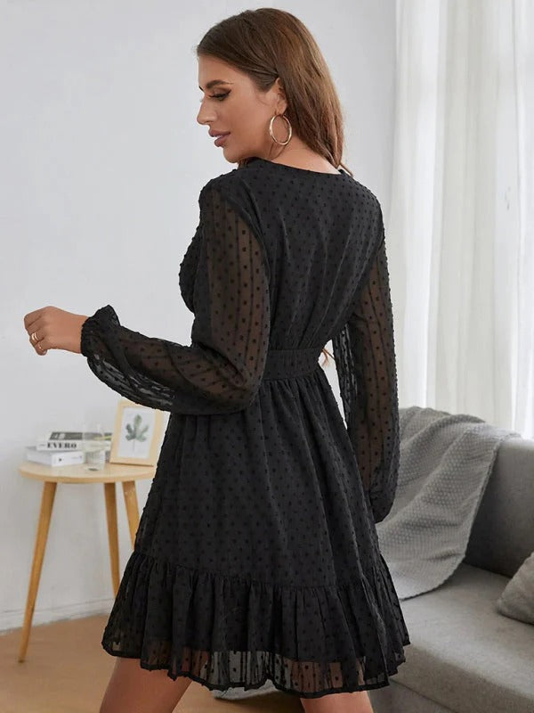 Christy Women's Polka Dot Long Sleeve Fit and Flare Dress