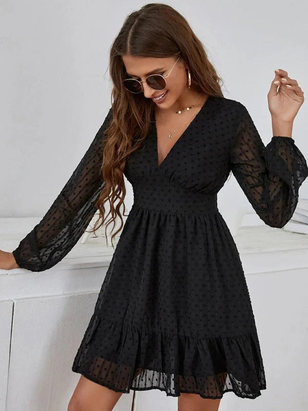 Christy Women's Polka Dot Long Sleeve Fit and Flare Dress