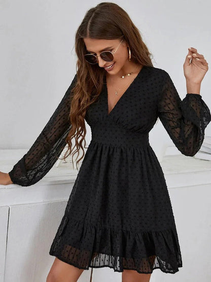 Christy Women's Polka Dot Long Sleeve Fit and Flare Dress